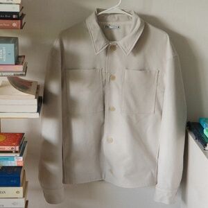Beige Overshirt Jacket – Minimalist Canvas Utility Style (Men’s Medium)